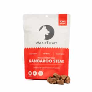 Freeze dried kangaroo steak dog treats from Meaty Treaty - natural Australian native protein