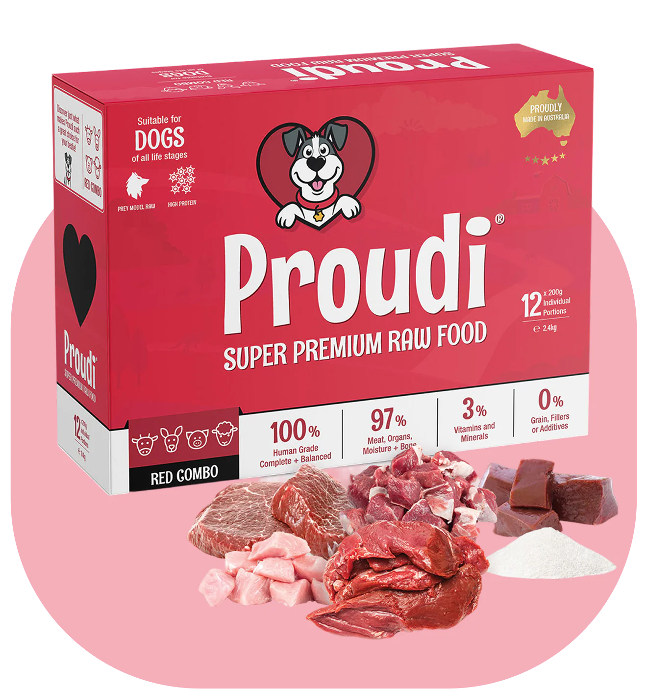 Combo Red Raw Dog Food by Proudi - Brisbane Queensland Delivery by Barf Time