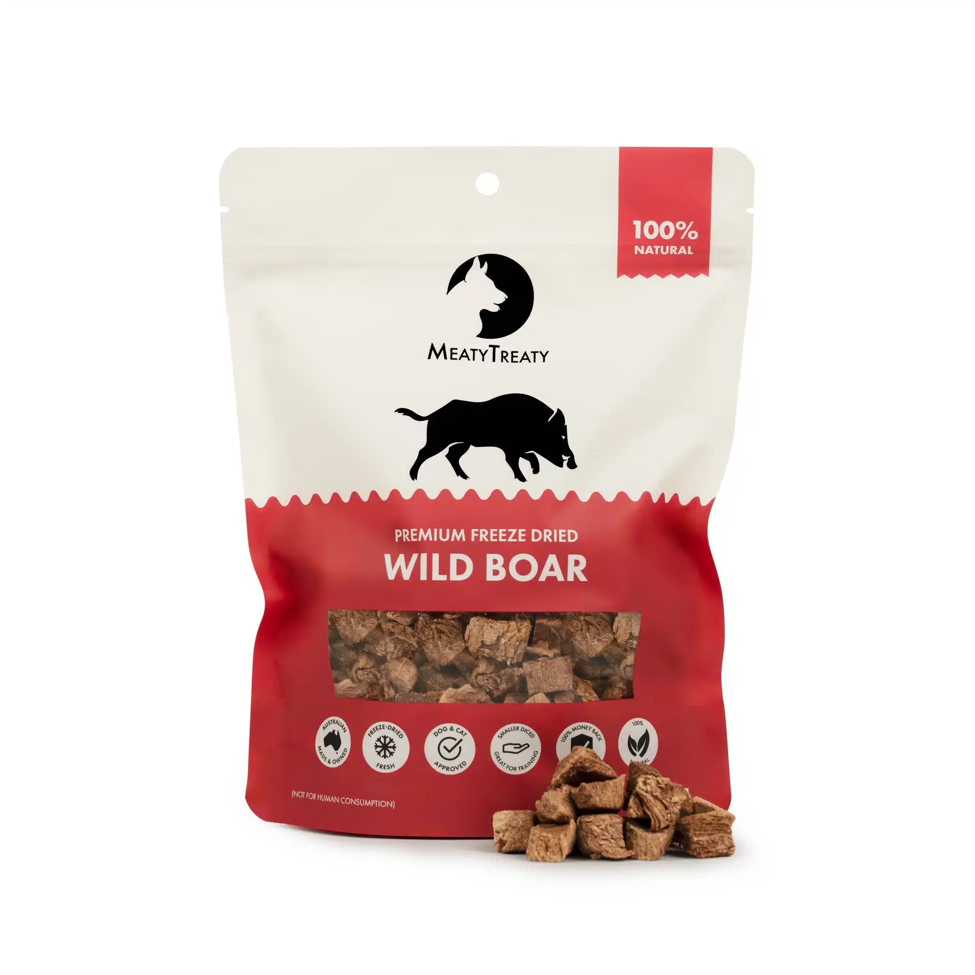 Freeze dried wild boar treats for dogs and cats - Meaty Treaty Australian wild boar | Barf Time